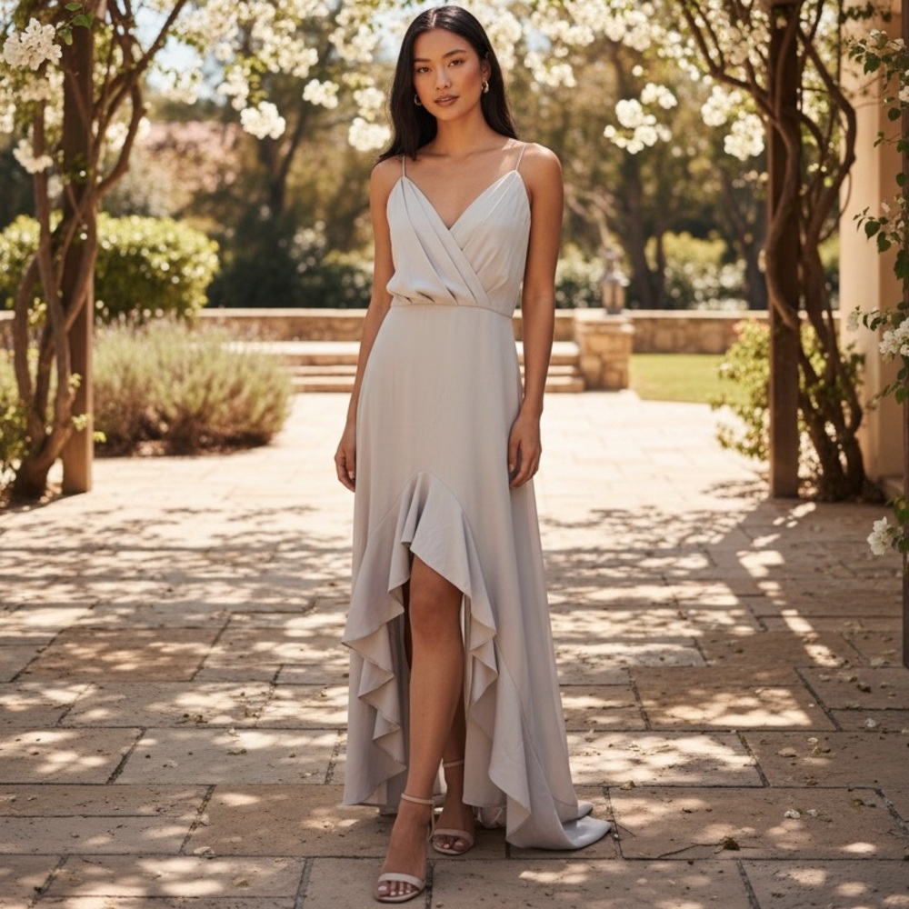 Two Sisters Hi-Low Light Gray Midi-Maxi Party Dress | Size 6